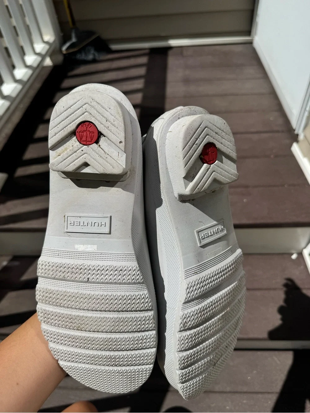 Hunter White Chelsea Rain Boots with Red Logo